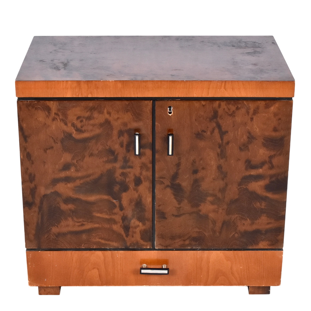 1940 European : Art Deco influenced birch/elm bar cabinet