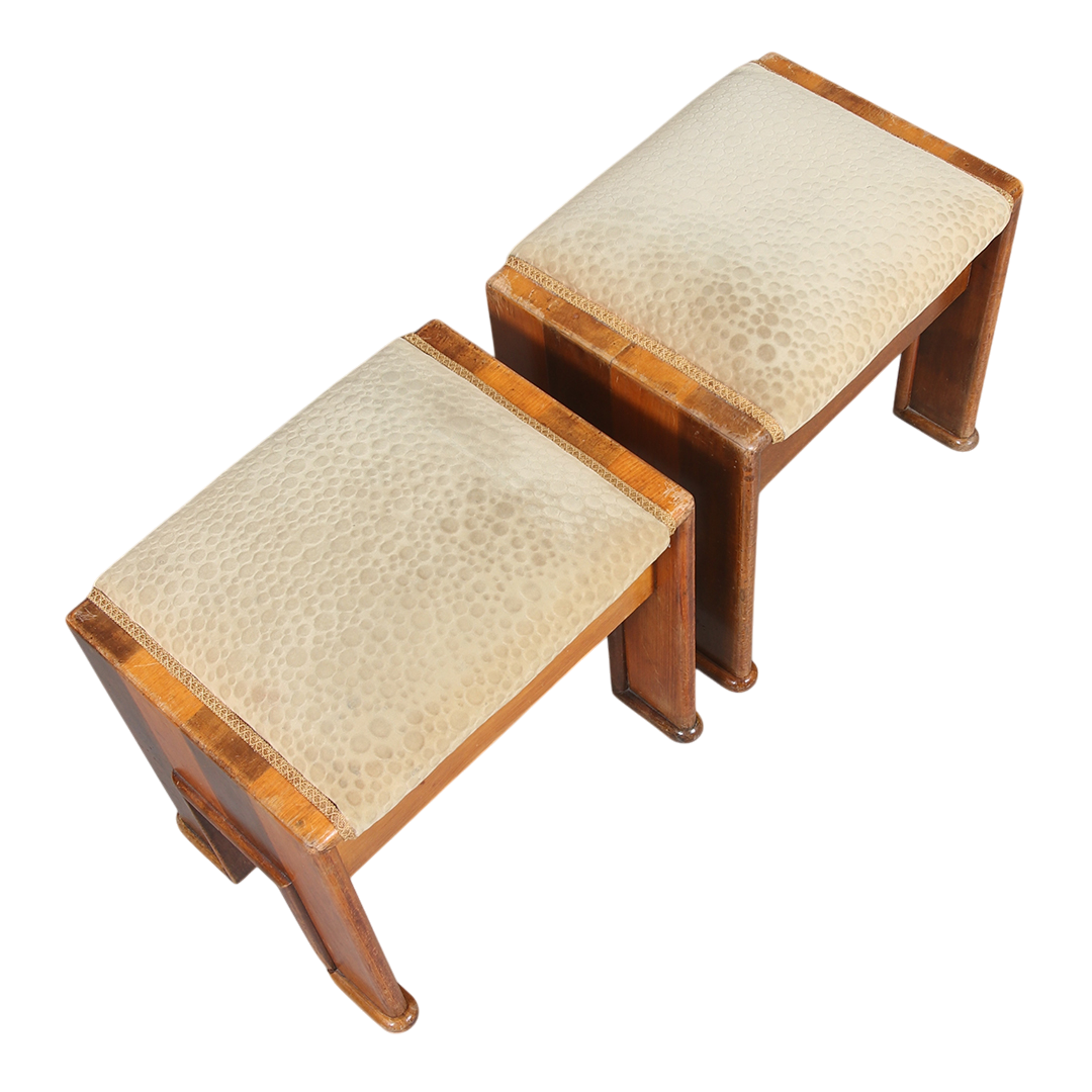 1930s Swedish : Art Deco padded stools in patterned velvet