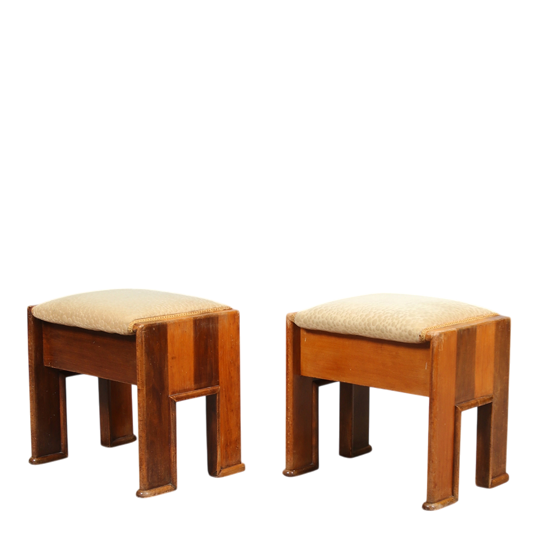 1930s Swedish : Art Deco padded stools in patterned velvet