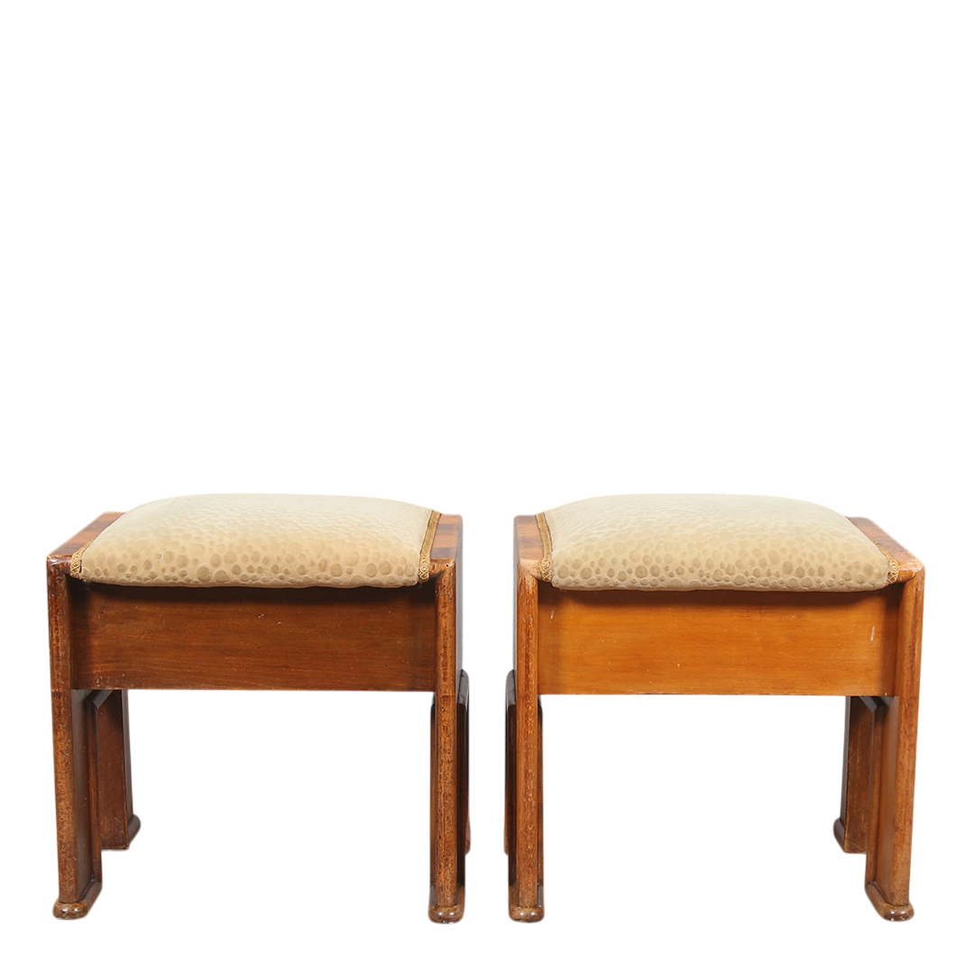 1930s Swedish : Art Deco padded stools in patterned velvet
