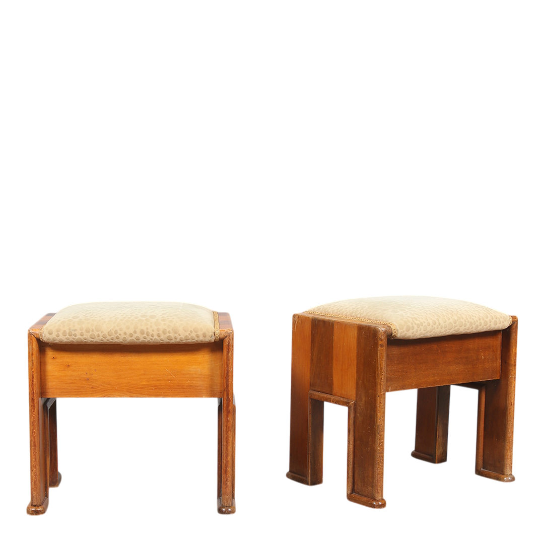 1930s Swedish : Art Deco padded stools in patterned velvet