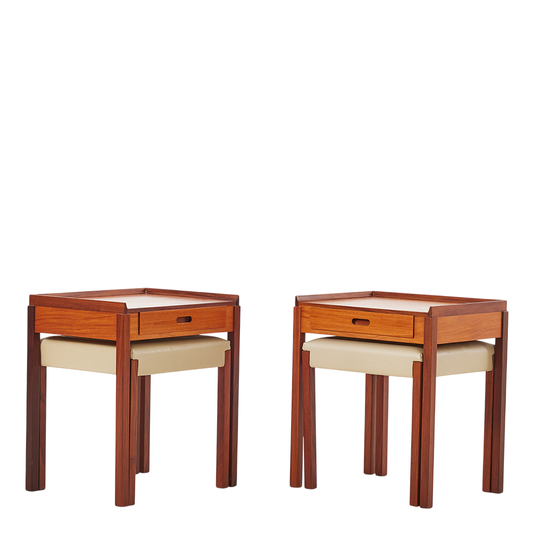 1960s Danish Design : pair teakwood side tables with underlying stool
