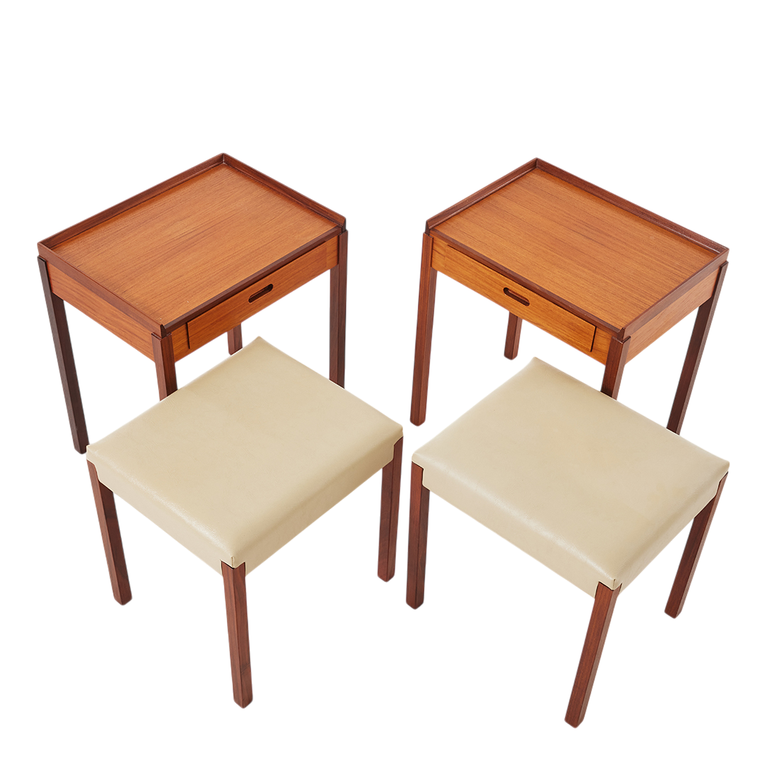 1960s Danish Design : pair teakwood side tables with underlying stool