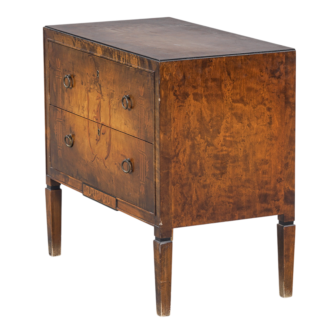 1920s Swedish Grace : exquisite Art Deco rootwood chest with intarsia