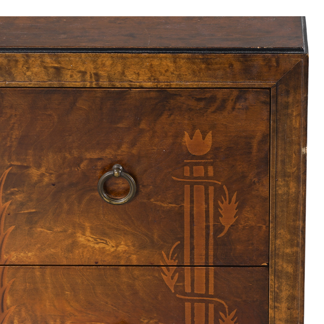 1920s Swedish Grace : exquisite Art Deco rootwood chest with intarsia