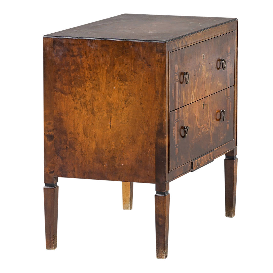 1920s Swedish Grace : exquisite Art Deco rootwood chest with intarsia