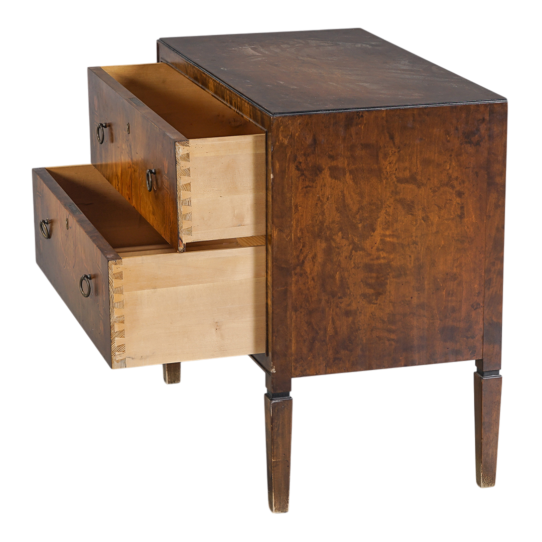 1920s Swedish Grace : exquisite Art Deco rootwood chest with intarsia