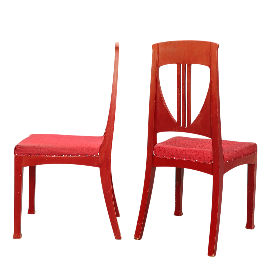 c1915 Swedish Grace : set of four red painted Art Nouveau side chairs