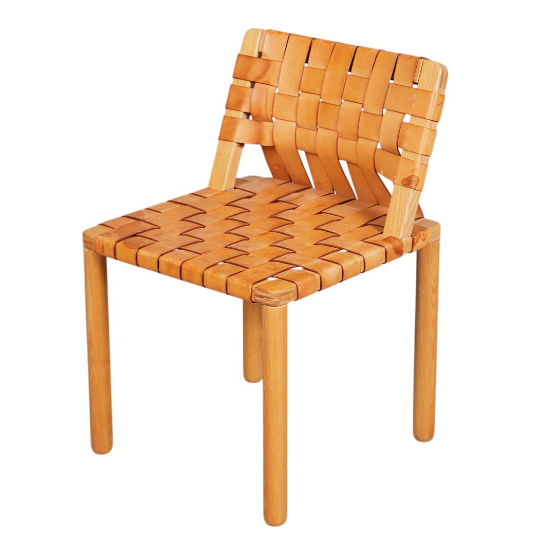 20thc European : Aalto inspired woven leather side chair