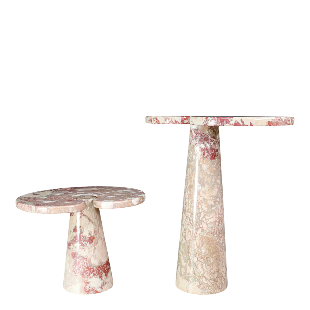1970s Angelo Mangiarotti : pair of Rosa Verona marble "Eros" tables, Italy