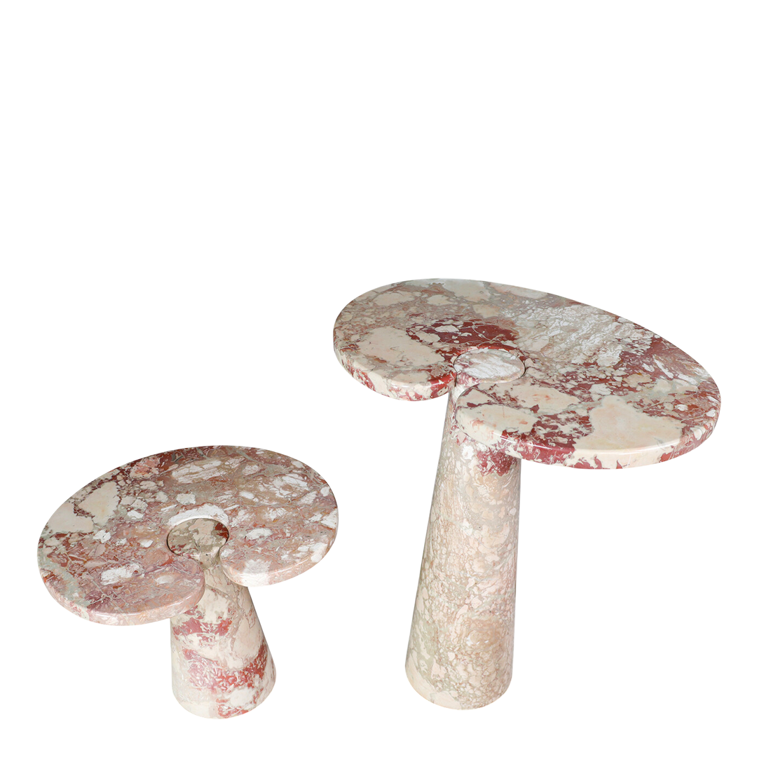 1970s Angelo Mangiarotti : pair of Rosa Verona marble "Eros" tables, Italy