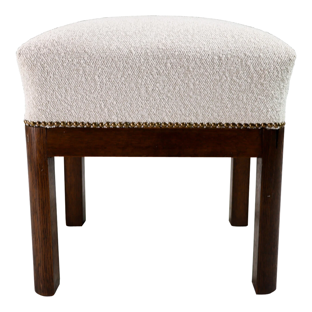 1930s French Art Deco : oakwood and bouclé stool