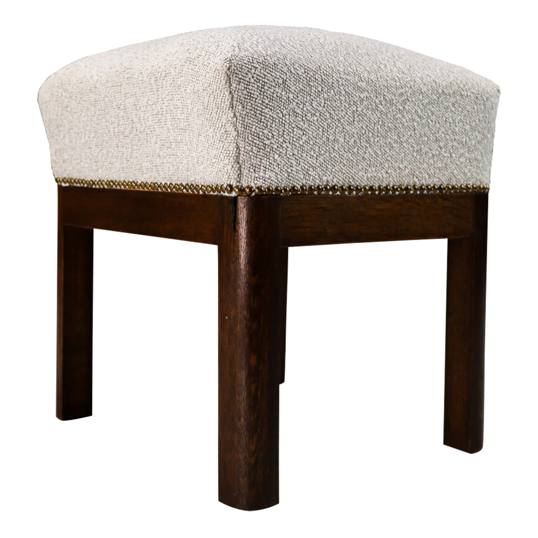1930s French Art Deco : oakwood and bouclé stool