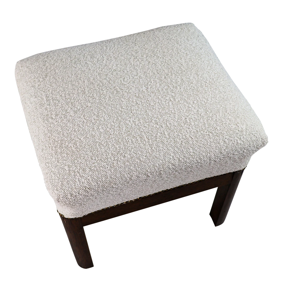 1930s French Art Deco : oakwood and bouclé stool
