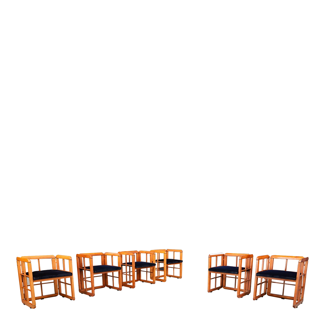Set 1980s Franco Poldaretti : six Caccia Alla Volpe armchairs, Italy