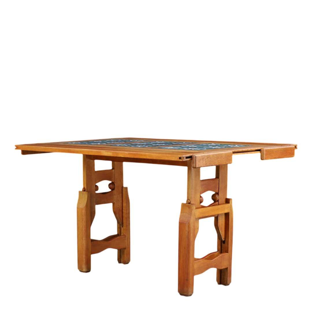 1950s Guillerme Et Chambron : oak and tile top extendable coffee table