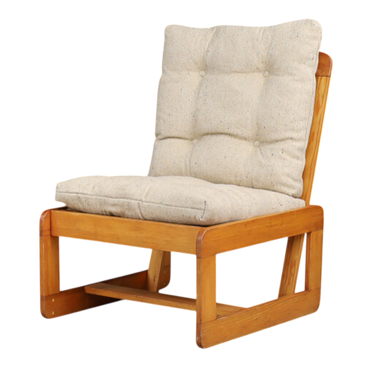 1970s Italian : solid pinewood rationalist modern lounge chair