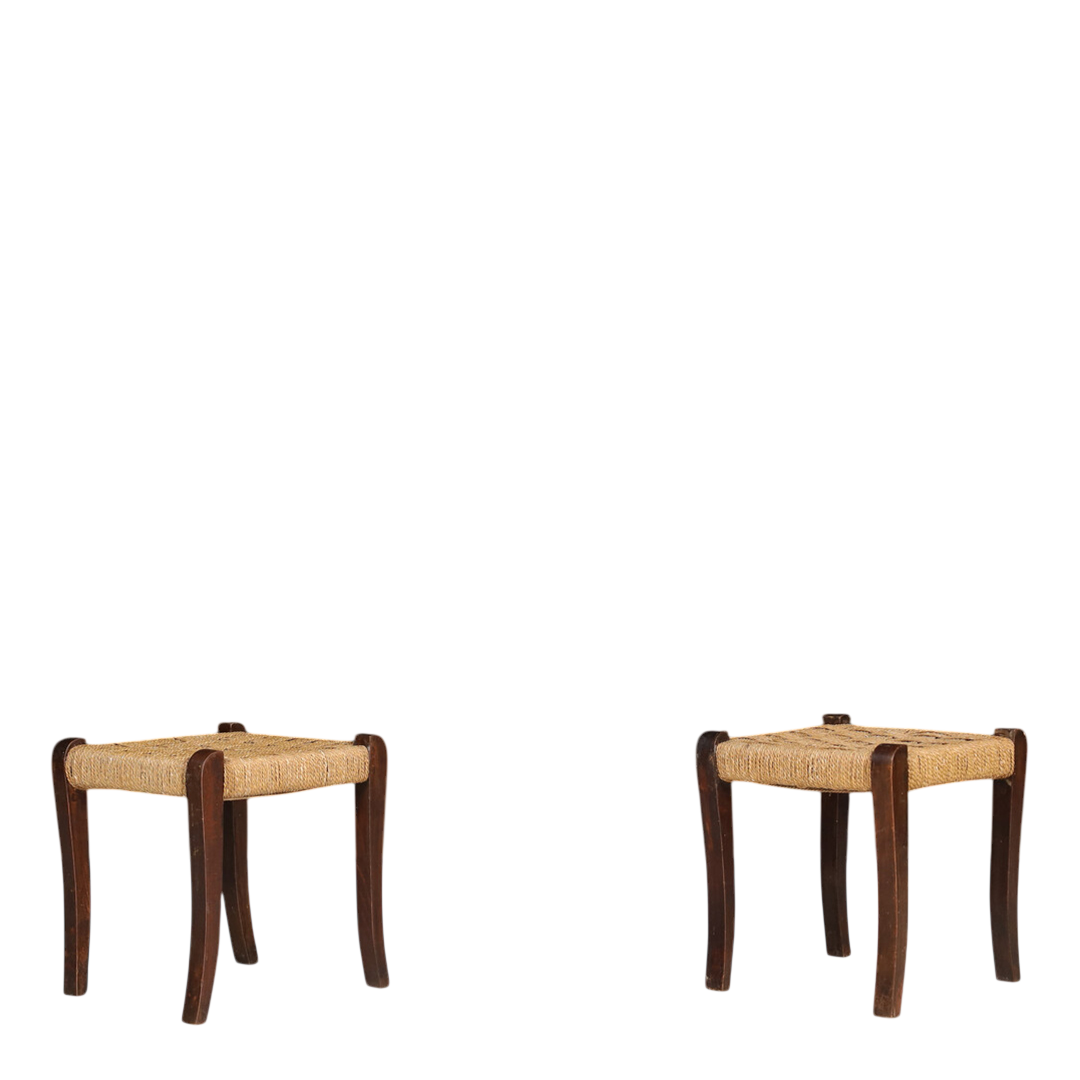 1950s Italian : sculpted bentwood stool w/ woven cord seat