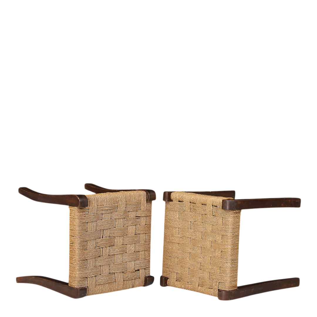 1950s Italian : sculpted bentwood stool w/ woven cord seat