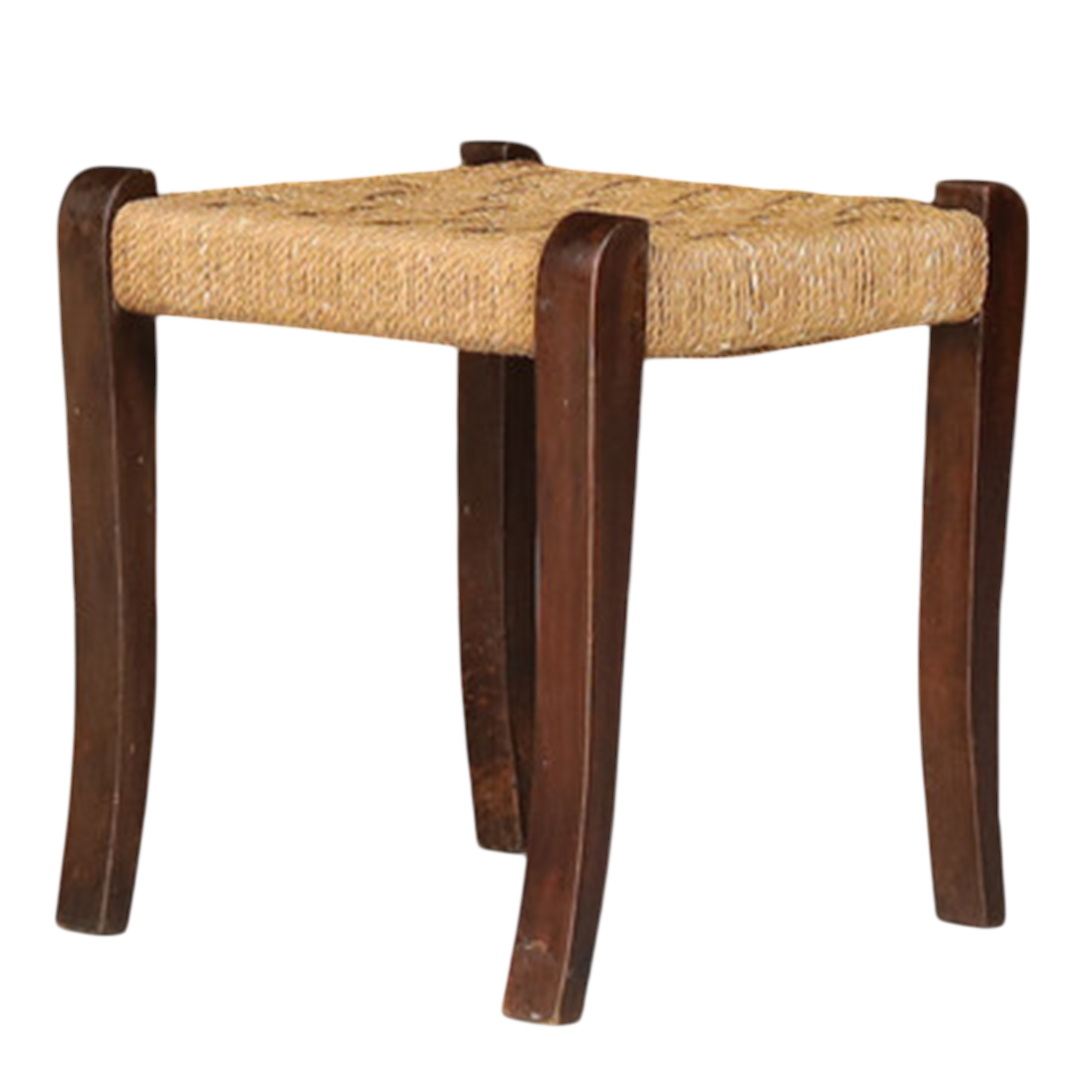 1950s Italian : sculpted bentwood stool w/ woven cord seat