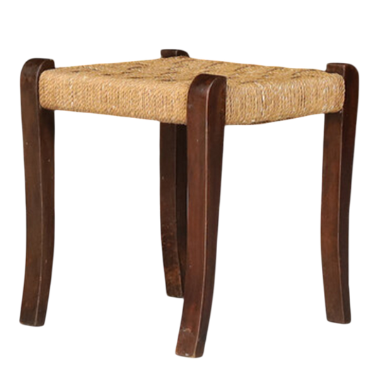 1950s Italian : sculpted bentwood stool w/ woven cord seat