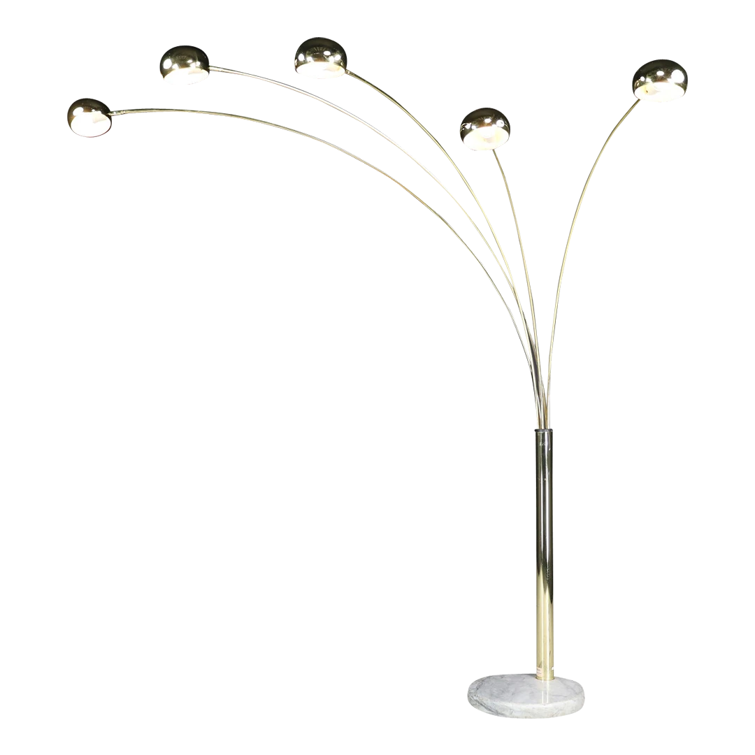 1980s German : arching brass five shade floor lamp
