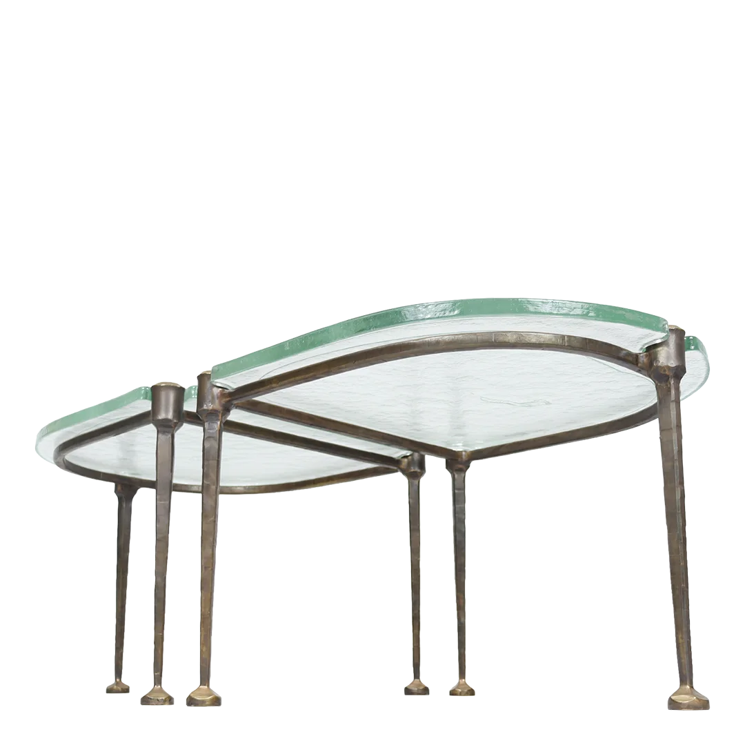1980s Lothar Klute : pair of forged bronze and cast glass coffee tables, Germany