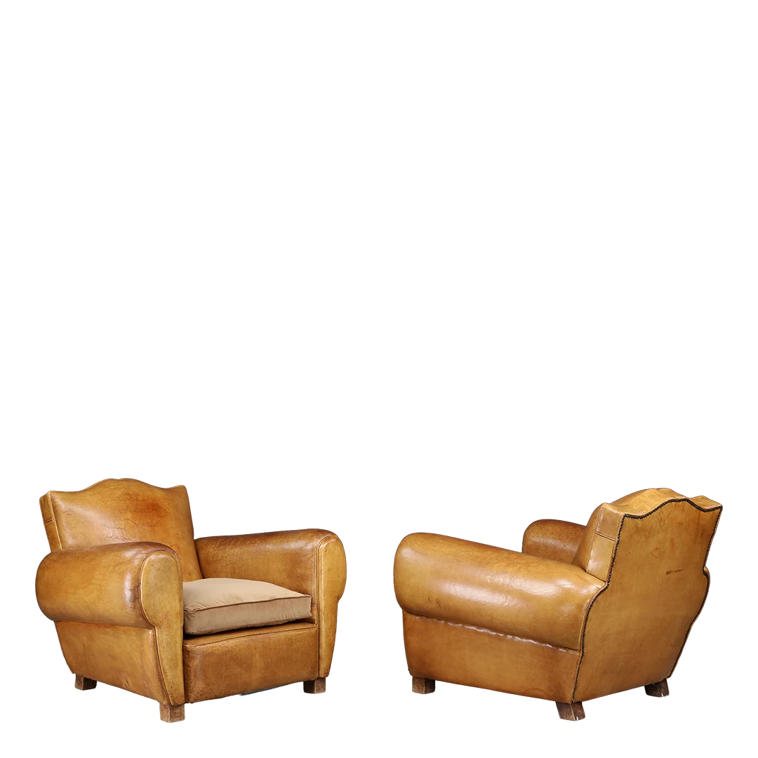 1950s French : pair of light cognac leather 