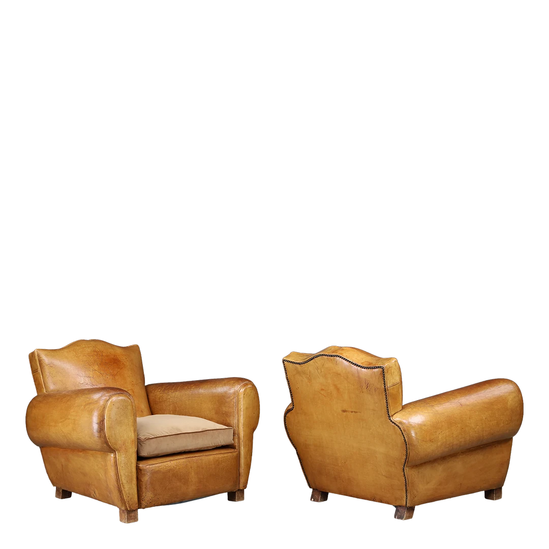 1950s French : pair of light cognac leather 
