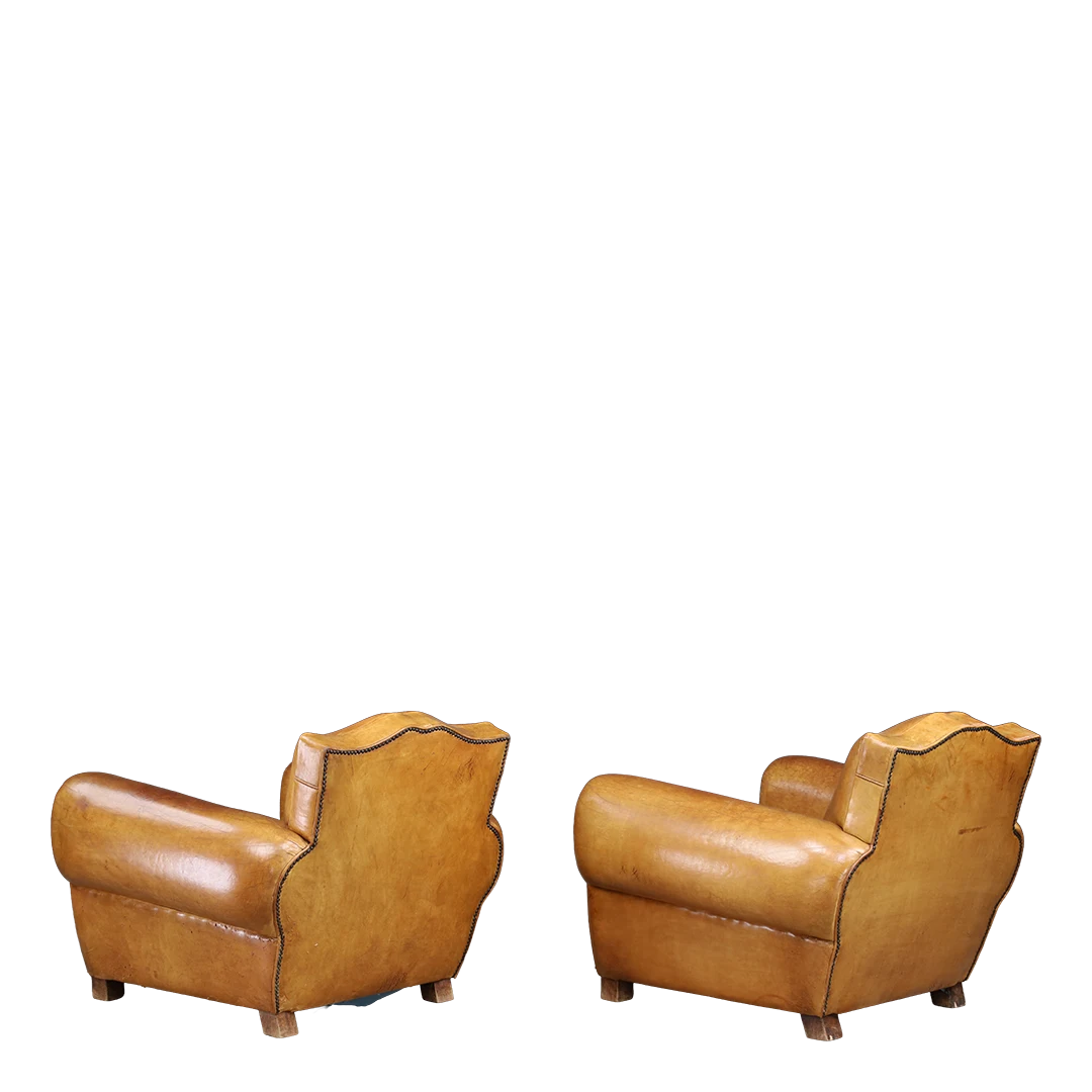 1950s French : pair of light cognac leather 
