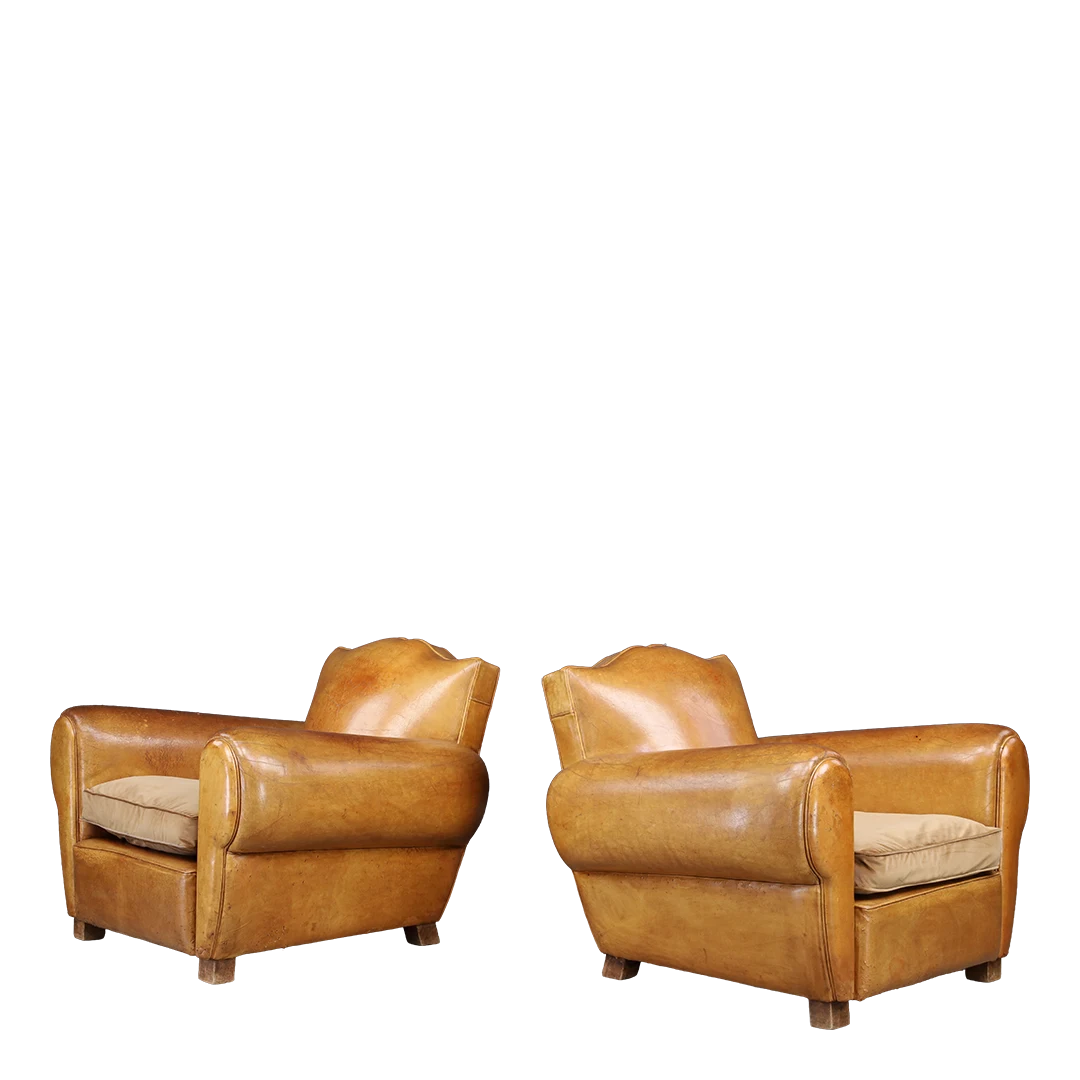 1950s French : pair of light cognac leather 