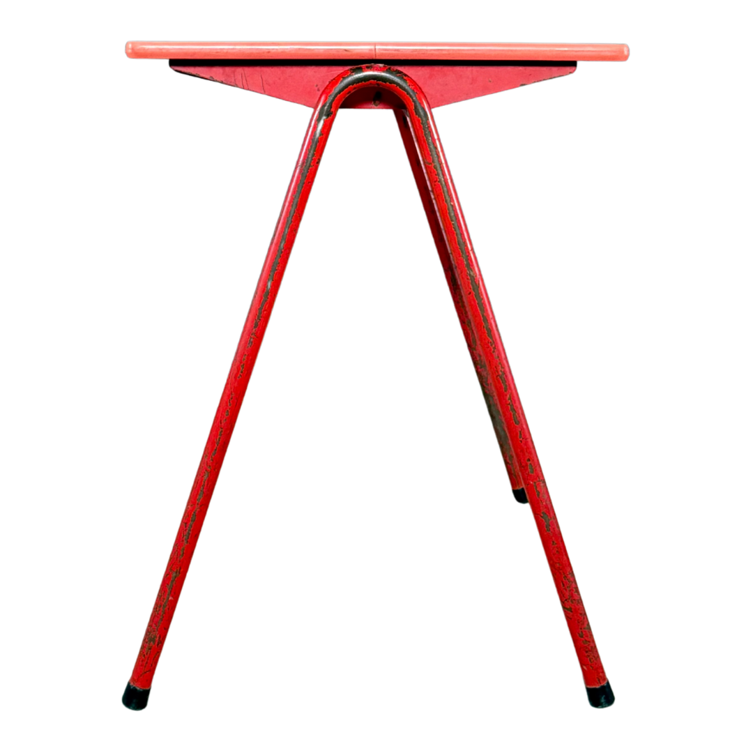 1950s French : pair small formica and lacquered steel school tables