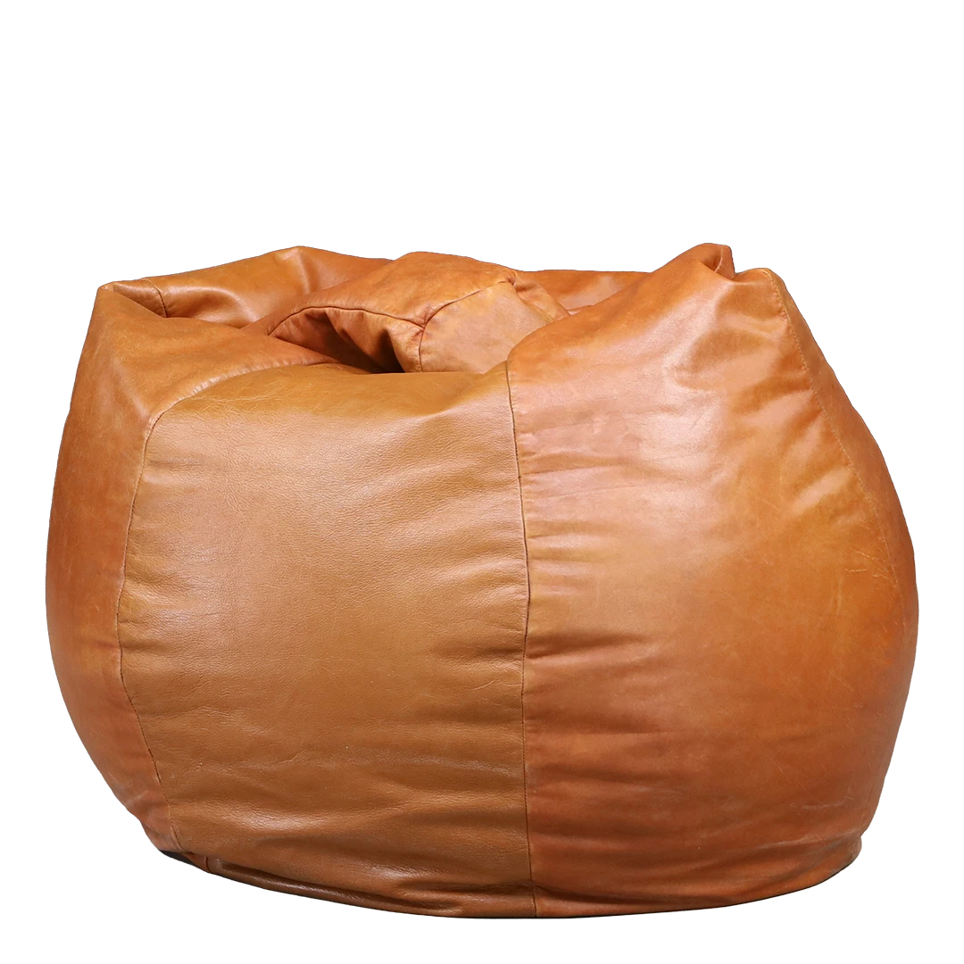 1975 Raphaël Raffel : brown leather Space Age oversized collapsable pouf