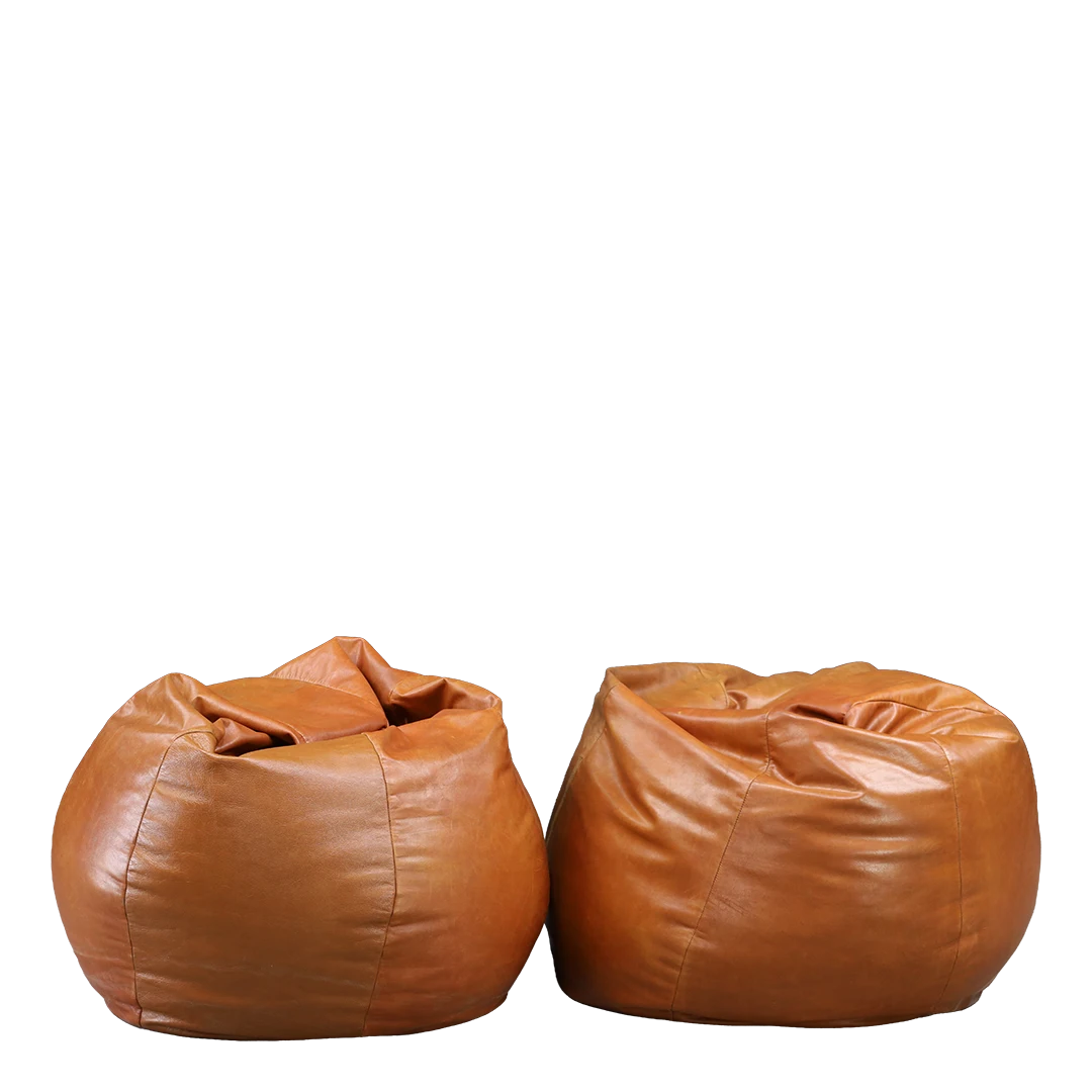 1975 Raphaël Raffel : brown leather Space Age oversized collapsable pouf