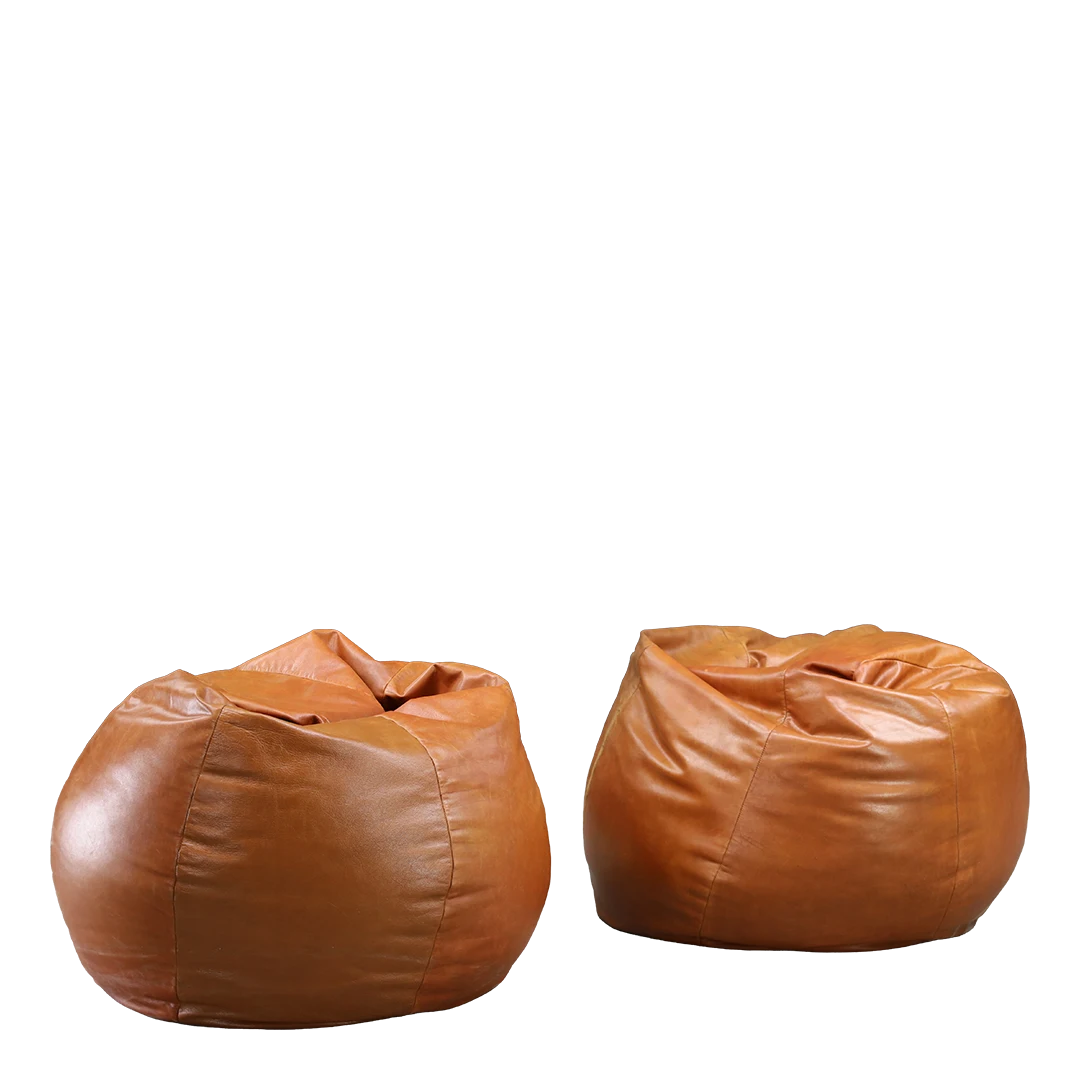 1975 Raphaël Raffel : brown leather Space Age oversized collapsable pouf
