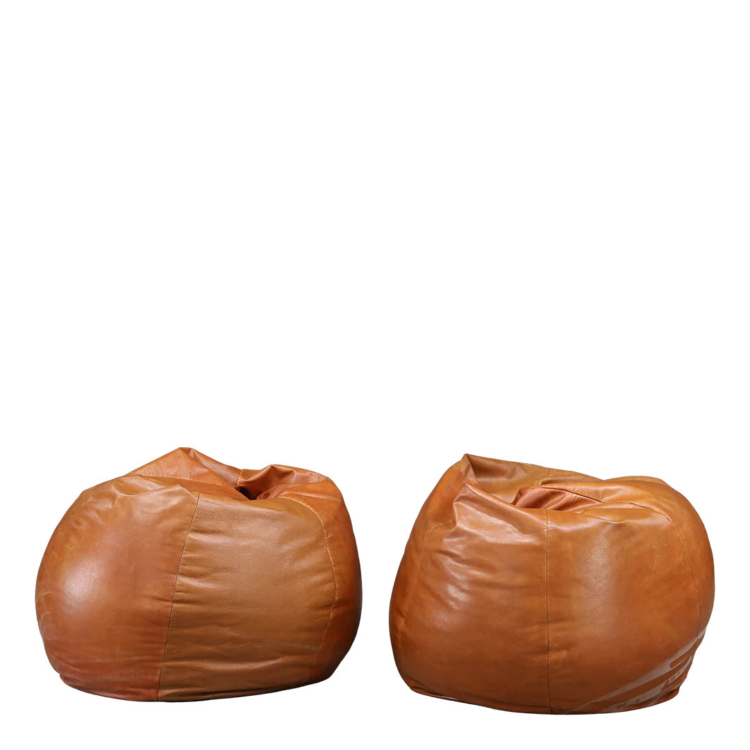 1975 Raphaël Raffel : brown leather Space Age oversized collapsable pouf