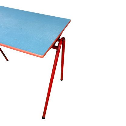 1950s French : pair small formica and lacquered steel school tables