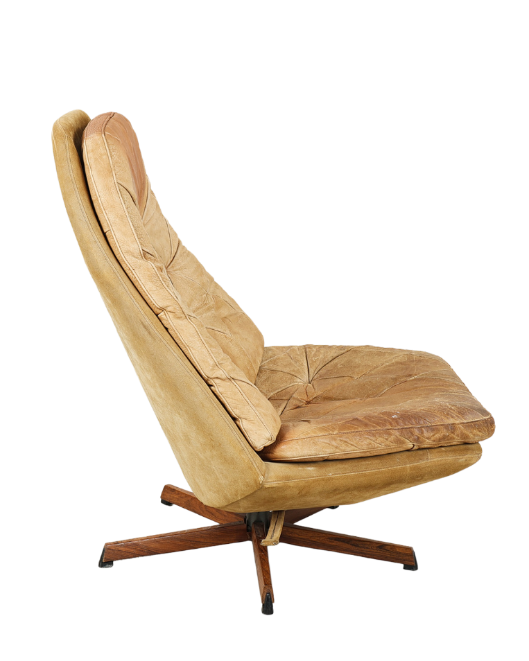1960s Arnold Madsen : light tufted leather Model MS68 lounge chair, Denmark