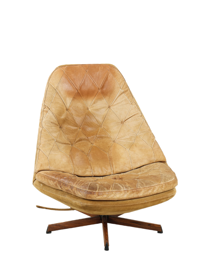 1960s Arnold Madsen : light tufted leather Model MS68 lounge chair, Denmark