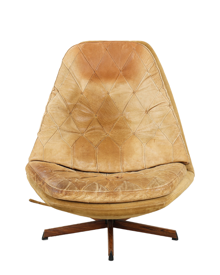 1960s Arnold Madsen : light tufted leather Model MS68 lounge chair, Denmark