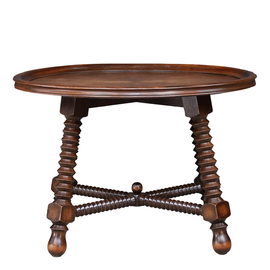 c1940 Charles Dudouyt : rare concentric-ring carved oak 5-piece salon set