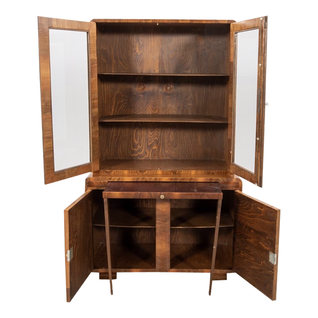 1930s Art Deco : display cabinet in blue walnut with inlay