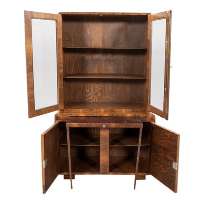 1930s Art Deco : display cabinet in blue walnut with inlay