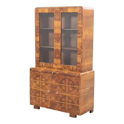 1930s Art Deco : display cabinet in blue walnut with inlay