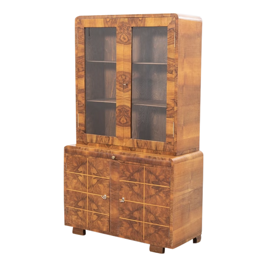 1930s Art Deco : display cabinet in blue walnut with inlay