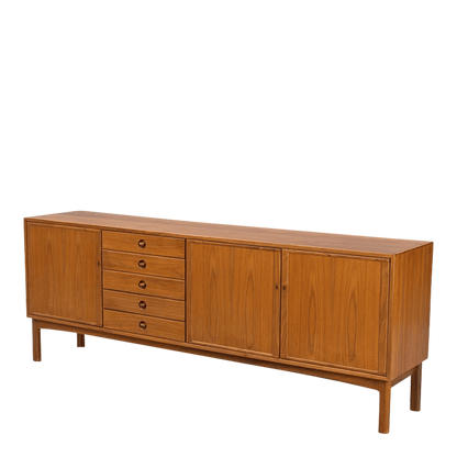 1960s Swedish Modern : 4-part walnut sideboard, Skaraborgs