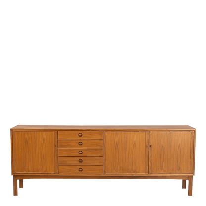 1960s Swedish Modern : 4-part walnut sideboard, Skaraborgs