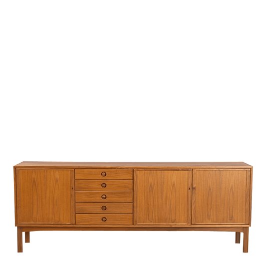 1960s Swedish Modern : 4-part walnut sideboard, Skaraborgs