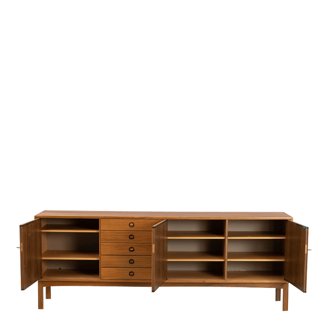 1960s Swedish Modern : 4-part walnut sideboard, Skaraborgs