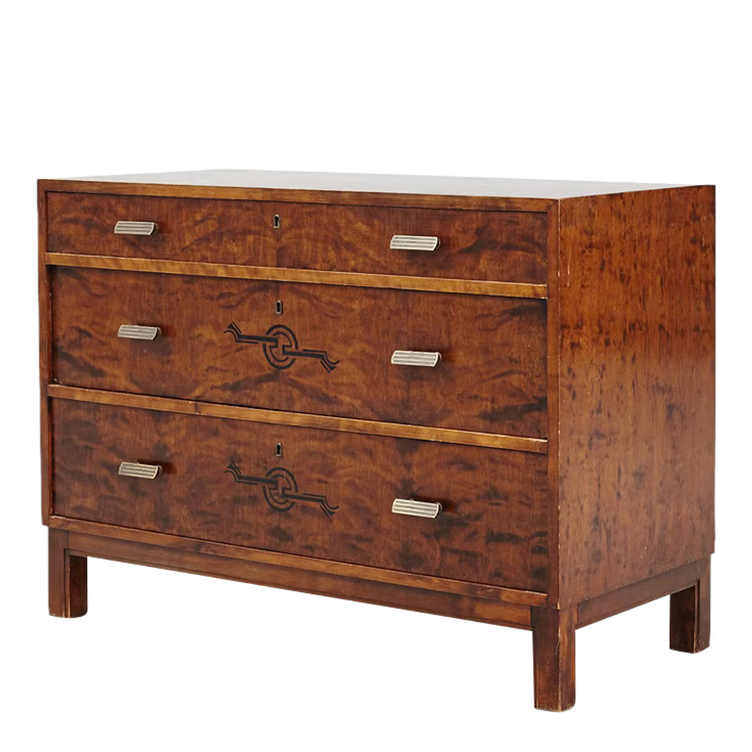 1930s Birchwood Chest : in birch rootwood with painted decor